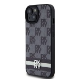 DKNY PU Leather Checkered Pattern and Stripe Zadní Kryt pro iPhone 15 Black