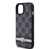 DKNY PU Leather Checkered Pattern and Stripe Zadní Kryt pro iPhone 15 Black