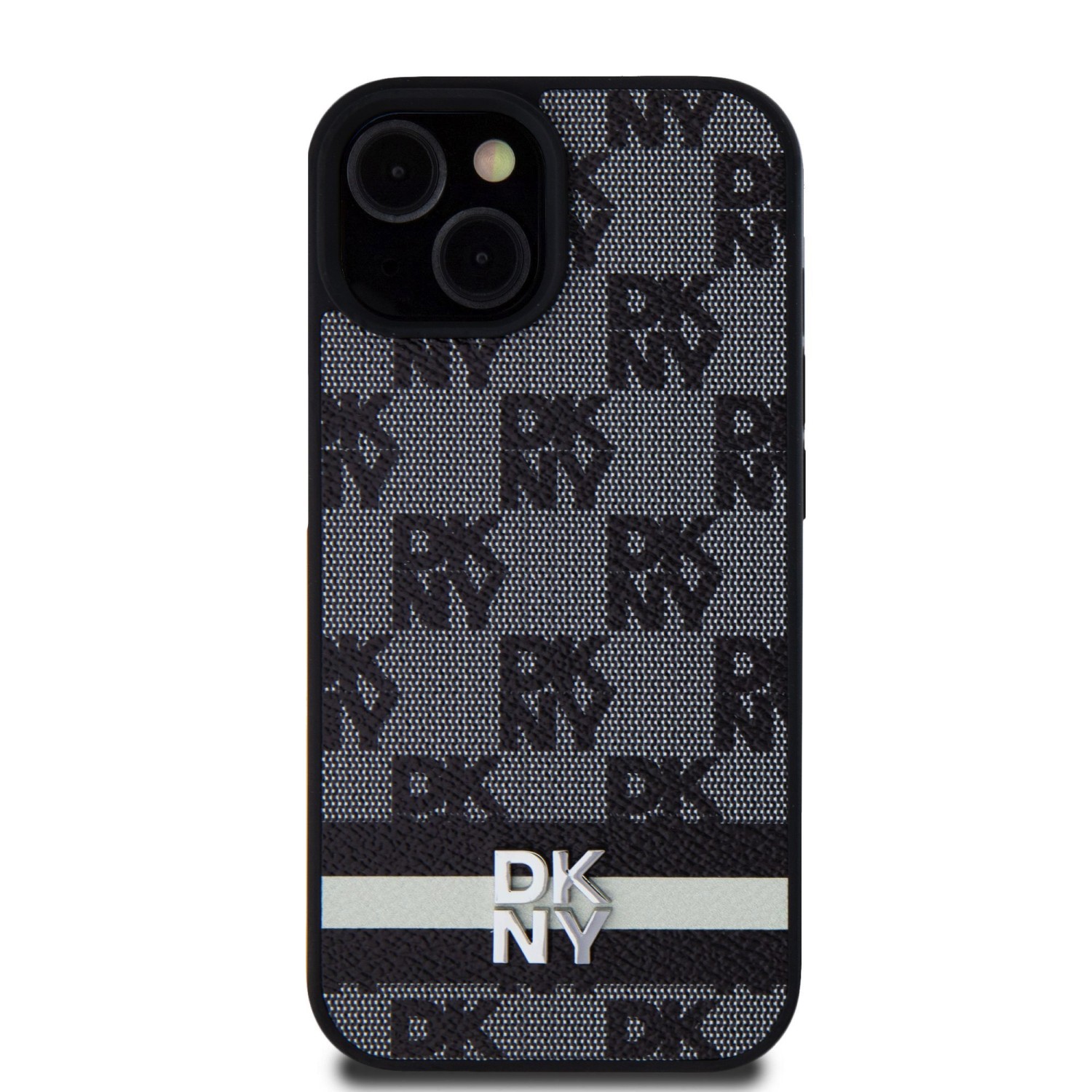 Zadní kryt DKNY PU Leather Checkered Pattern and Stripe pro Apple iPhone 15, černá