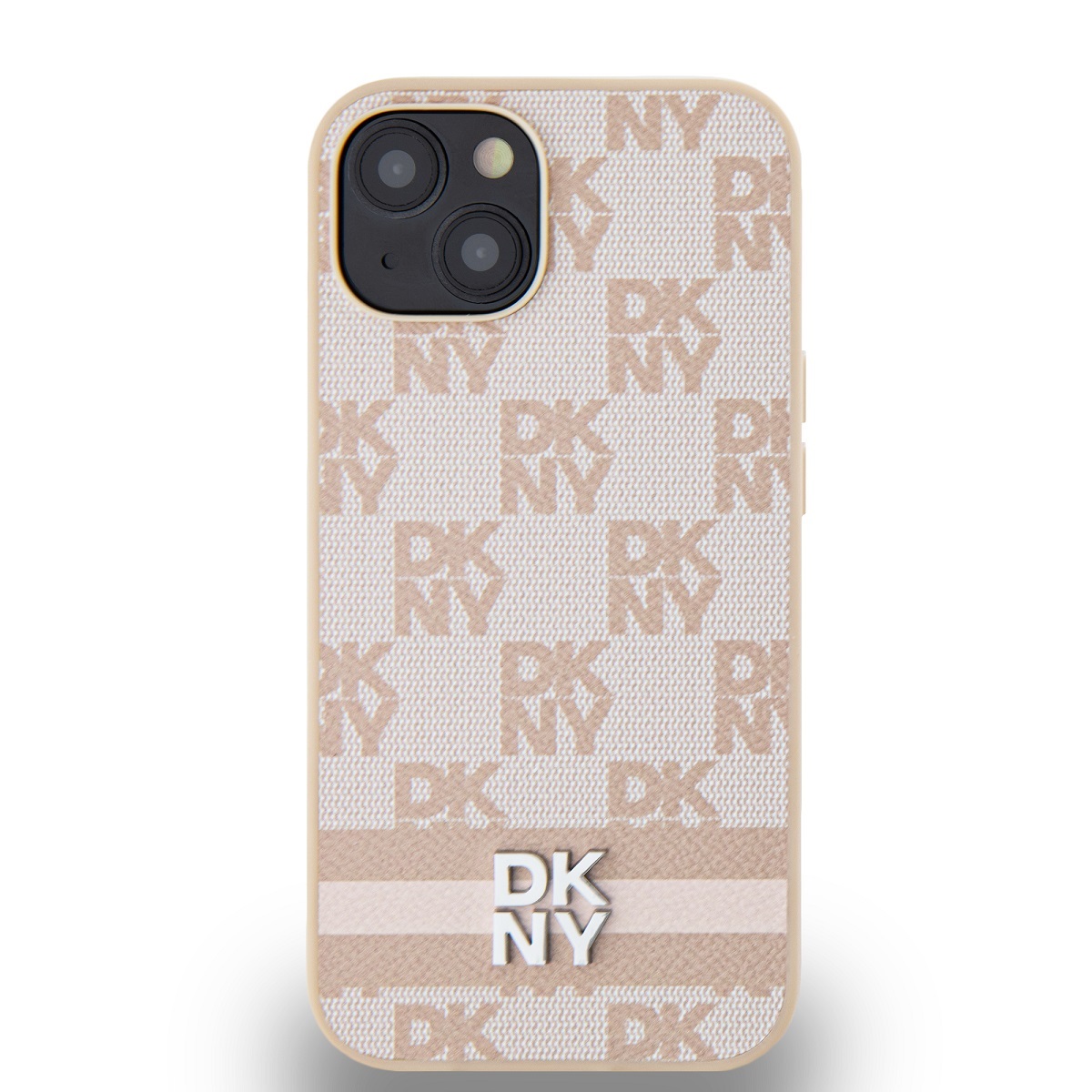 Zadní kryt DKNY PU Leather Checkered Pattern and Stripe pro Apple iPhone 13, růžová