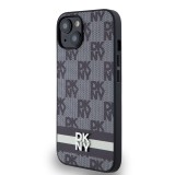 DKNY PU Leather Checkered Pattern and Stripe Zadní Kryt pro iPhone 13 Black