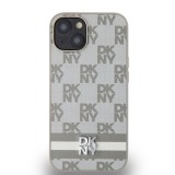 DKNY PU Leather Checkered Pattern and Stripe Zadní Kryt pro iPhone 14 Beige