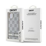 DKNY PU Leather Checkered Pattern and Stripe Zadní Kryt pro iPhone 14 Beige