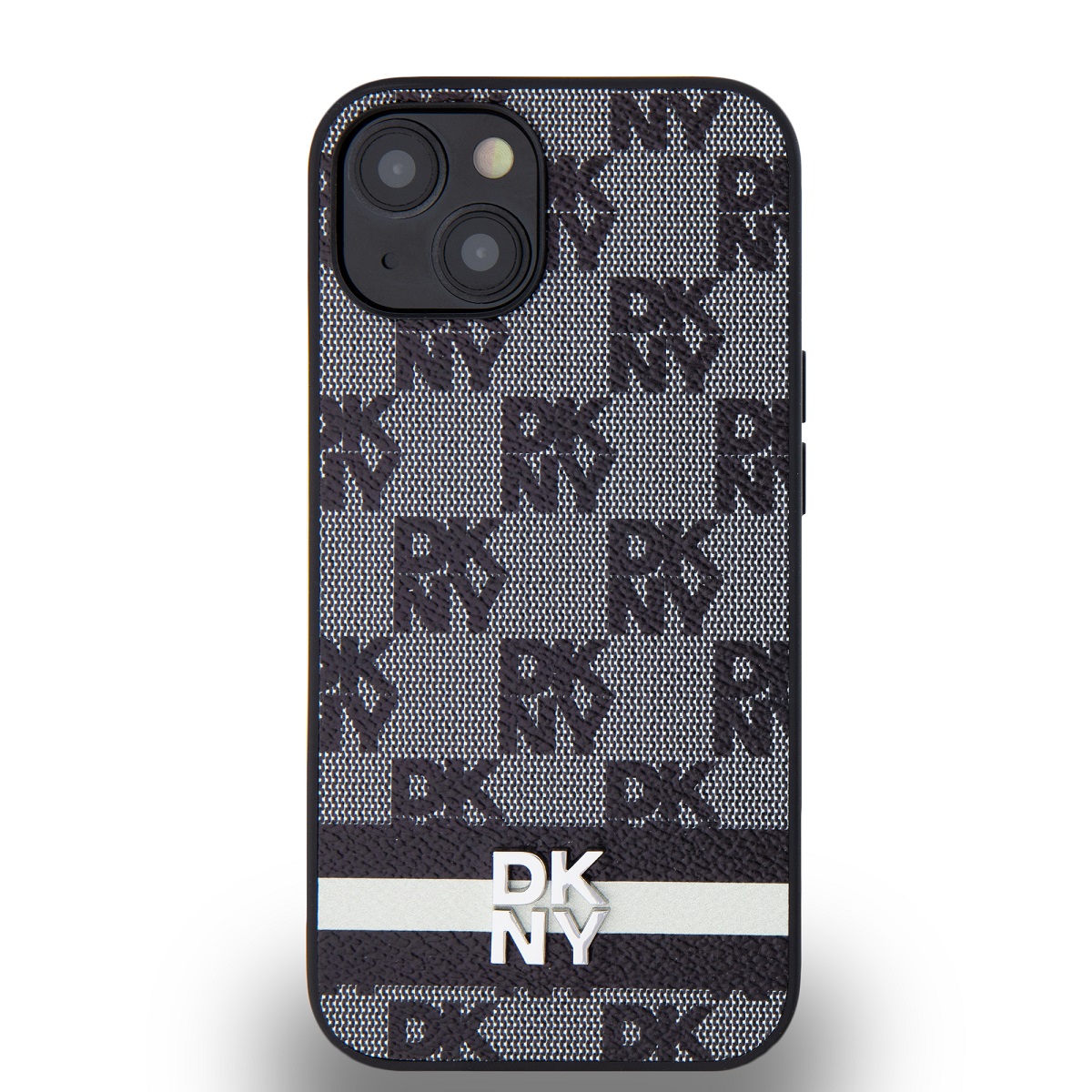 Zadní kryt DKNY PU Leather Checkered Pattern and Stripe pro Apple iPhone 14, černá