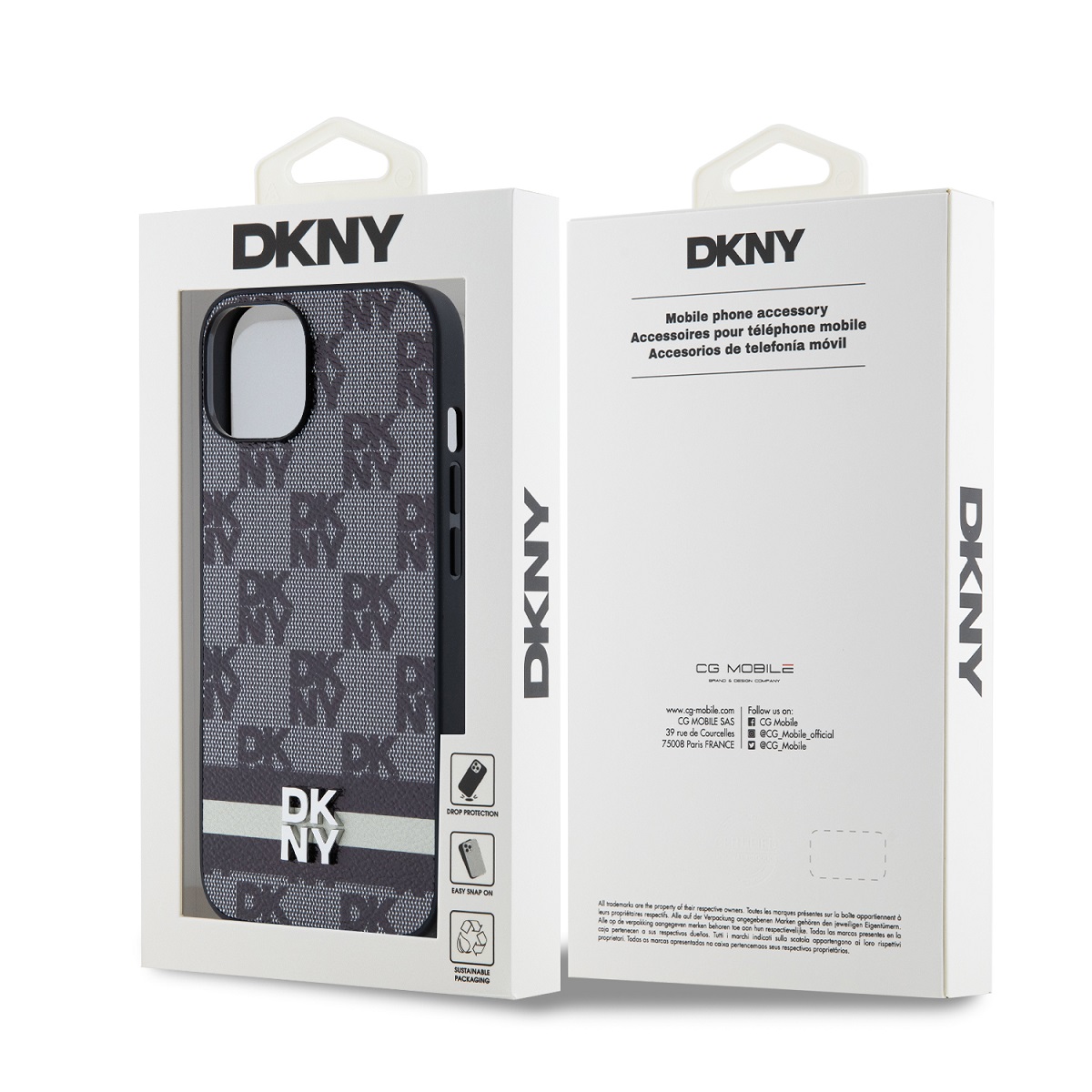 DKNY PU Leather Checkered Pattern and Stripe Zadní Kryt pro iPhone 14 Black