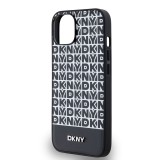 DKNY PU Leather Repeat Pattern Bottom Stripe MagSafe Zadní Kryt pro iPhone 13 Black