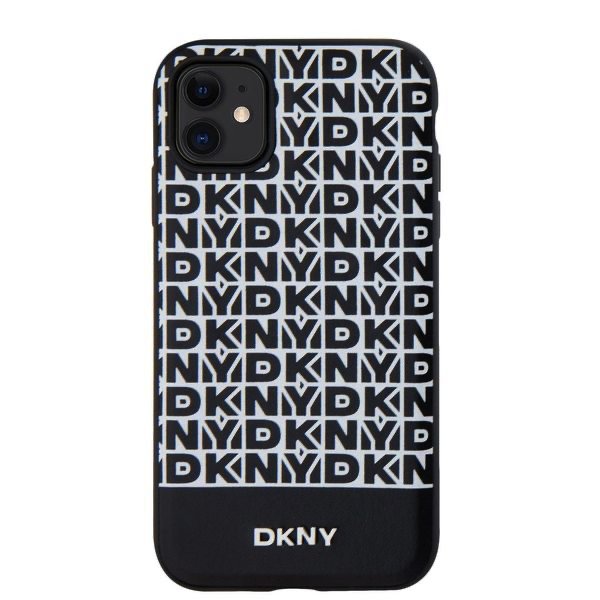 Zadní kryt DKNY PU Leather Repeat Pattern Bottom Stripe MagSafe pro Apple iPhone 11, černá