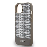 DKNY PU Leather Repeat Pattern Bottom Stripe MagSafe Zadní Kryt pro iPhone 13 Brown