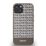 DKNY PU Leather Repeat Pattern Bottom Stripe MagSafe Zadní Kryt pro iPhone 14 Brown