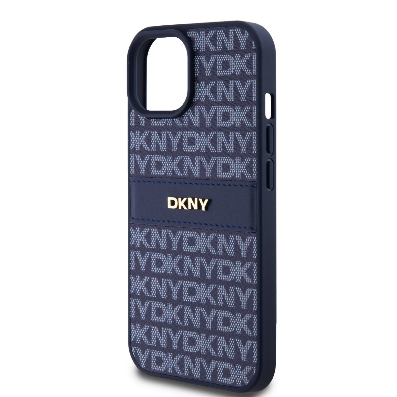 DKNY PU Leather Repeat Pattern Tonal Stripe Zadní Kryt pro iPhone 15 Blue