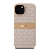 DKNY PU Leather Repeat Pattern Tonal Stripe Zadní Kryt pro iPhone 15 Pink