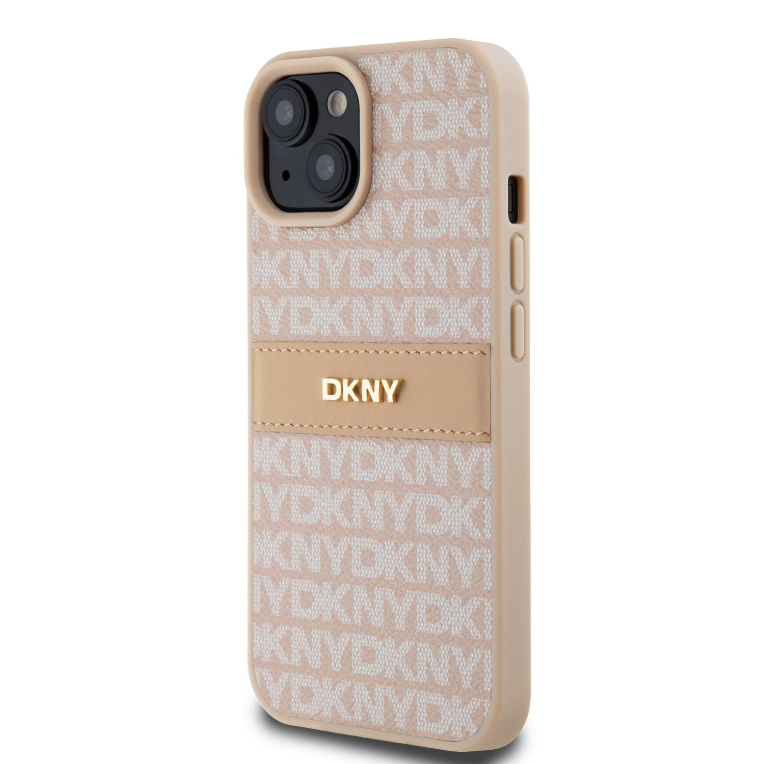 Zadní kryt DKNY PU Leather Repeat Pattern Tonal Stripe pro Apple iPhone 15, růžová