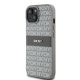 DKNY PU Leather Repeat Pattern Tonal Stripe Zadní Kryt pro iPhone 15 Beige