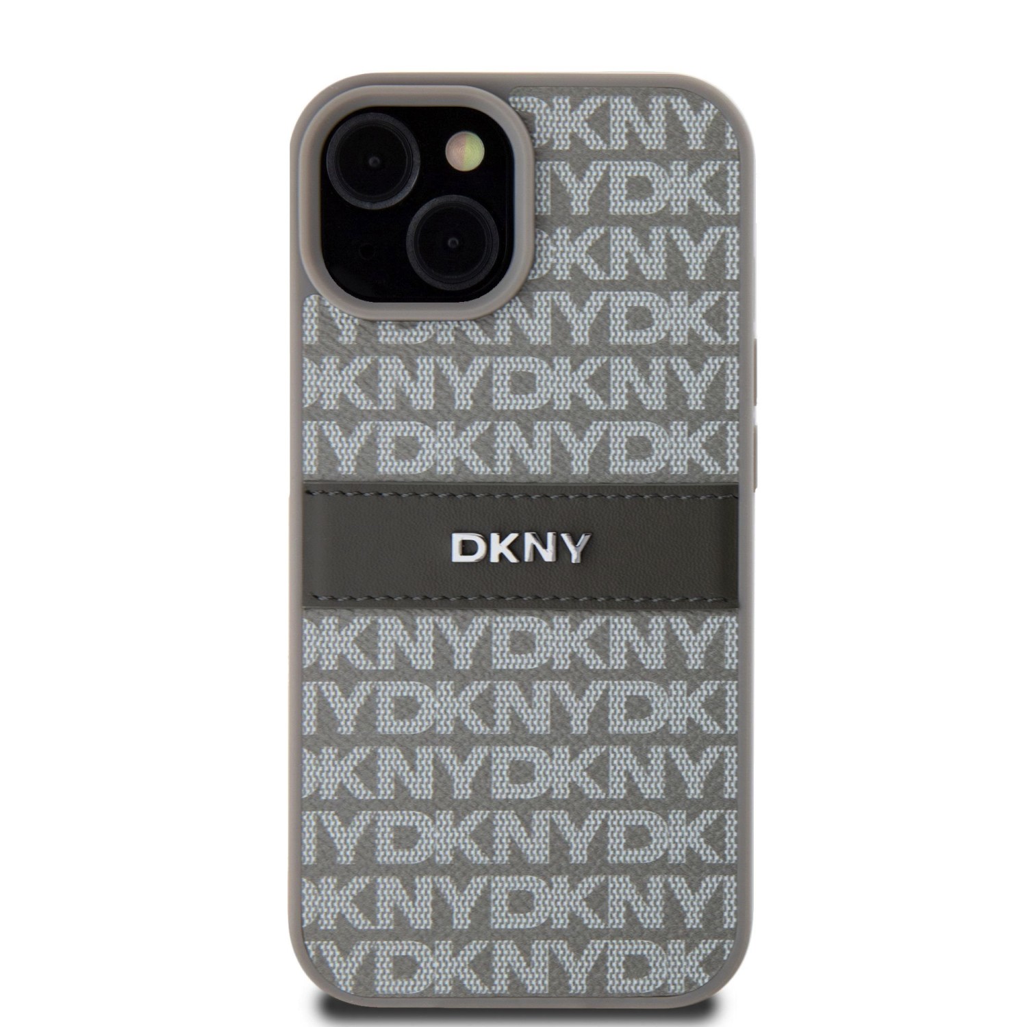 DKNY PU Leather Repeat Pattern Tonal Stripe Zadní Kryt pro iPhone 15 Beige