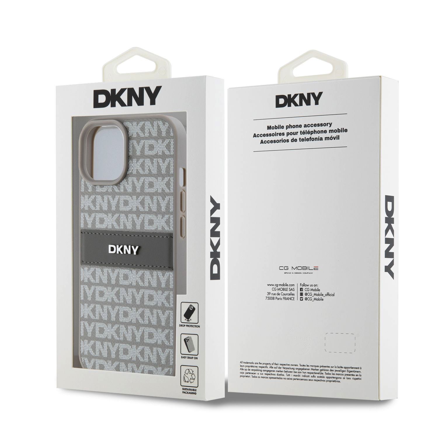 DKNY PU Leather Repeat Pattern Tonal Stripe Zadní Kryt pro iPhone 15 Beige