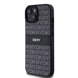 DKNY PU Leather Repeat Pattern Tonal Stripe Zadní Kryt pro iPhone 15 Black