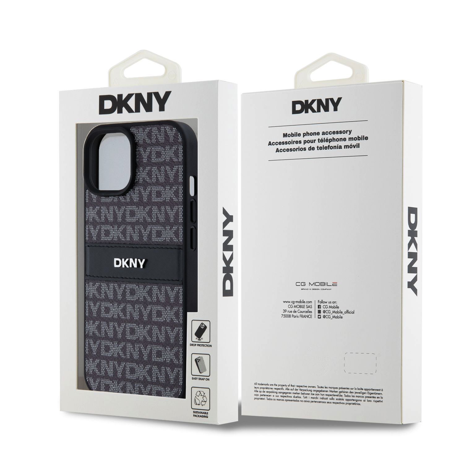 DKNY PU Leather Repeat Pattern Tonal Stripe Zadní Kryt pro iPhone 15 Black