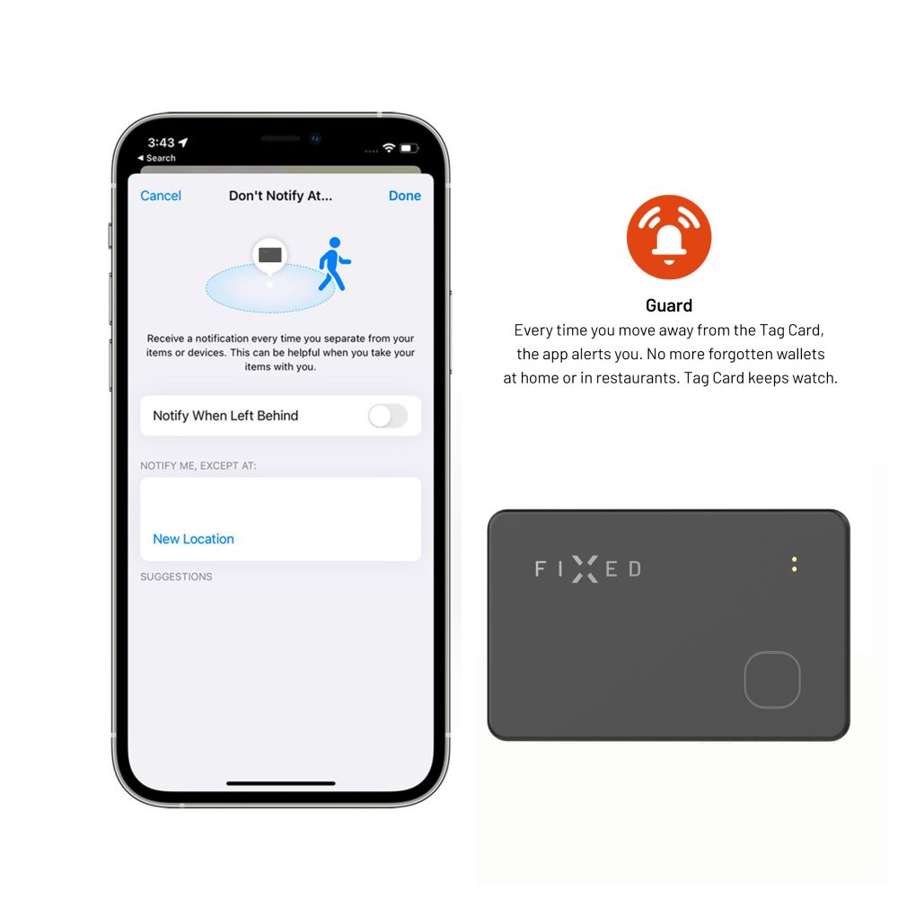 Smart tracker FIXED Tag Card s podporou Find My, bezdrátové nabíjení, černý