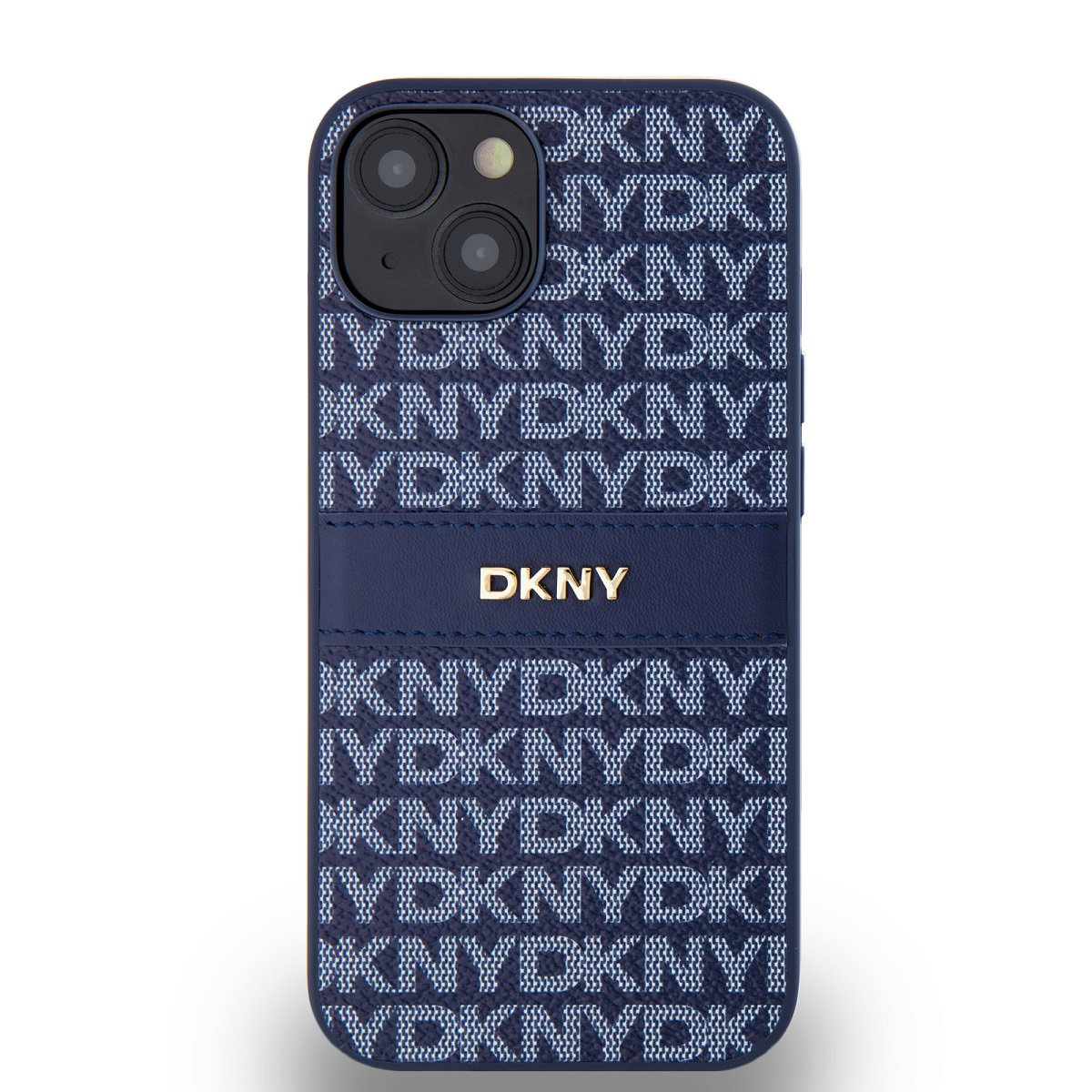 DKNY PU Leather Repeat Pattern Tonal Stripe Zadní Kryt pro iPhone 14 Blue