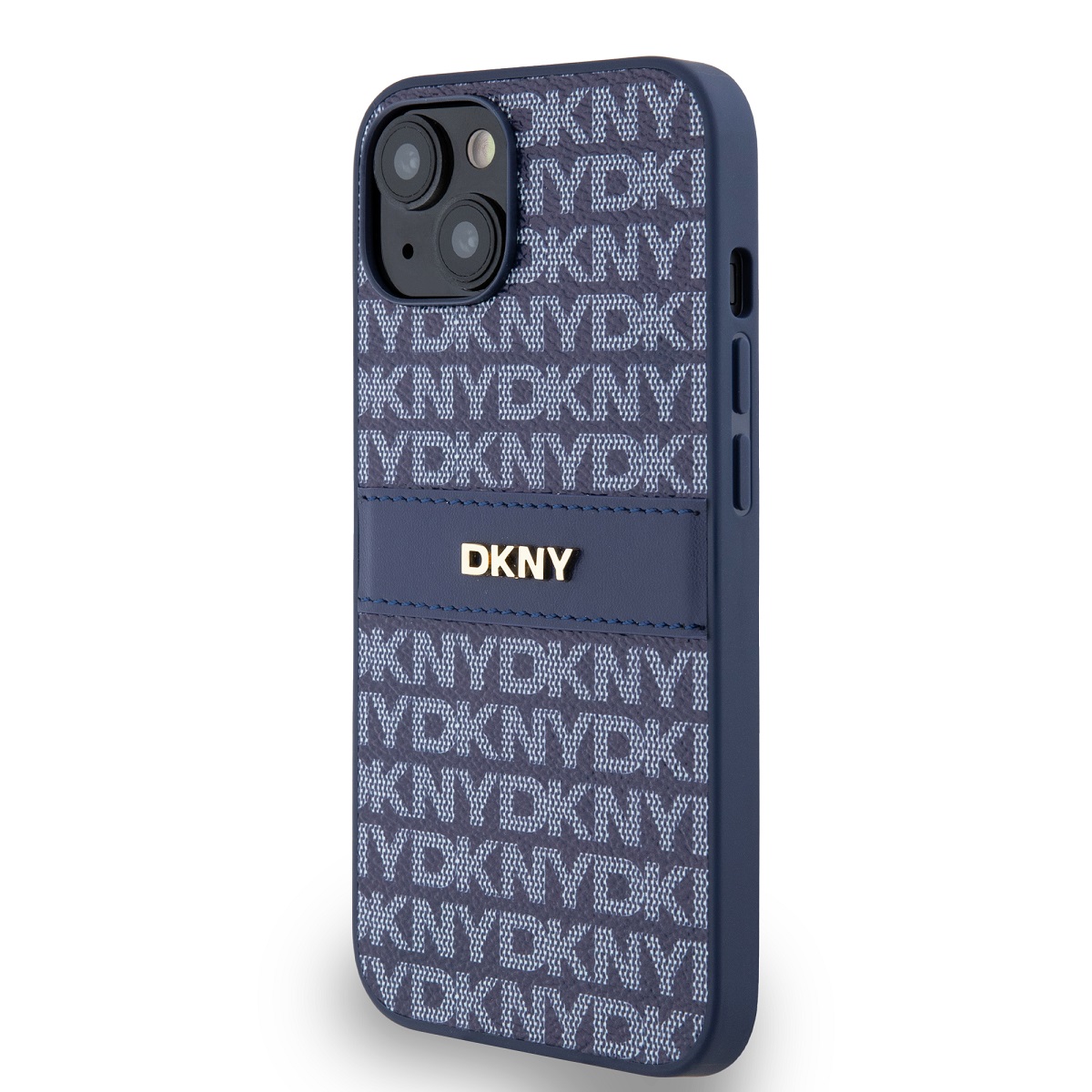 Zadní kryt DKNY PU Leather Repeat Pattern Tonal Stripe pro Apple iPhone 14, modrá