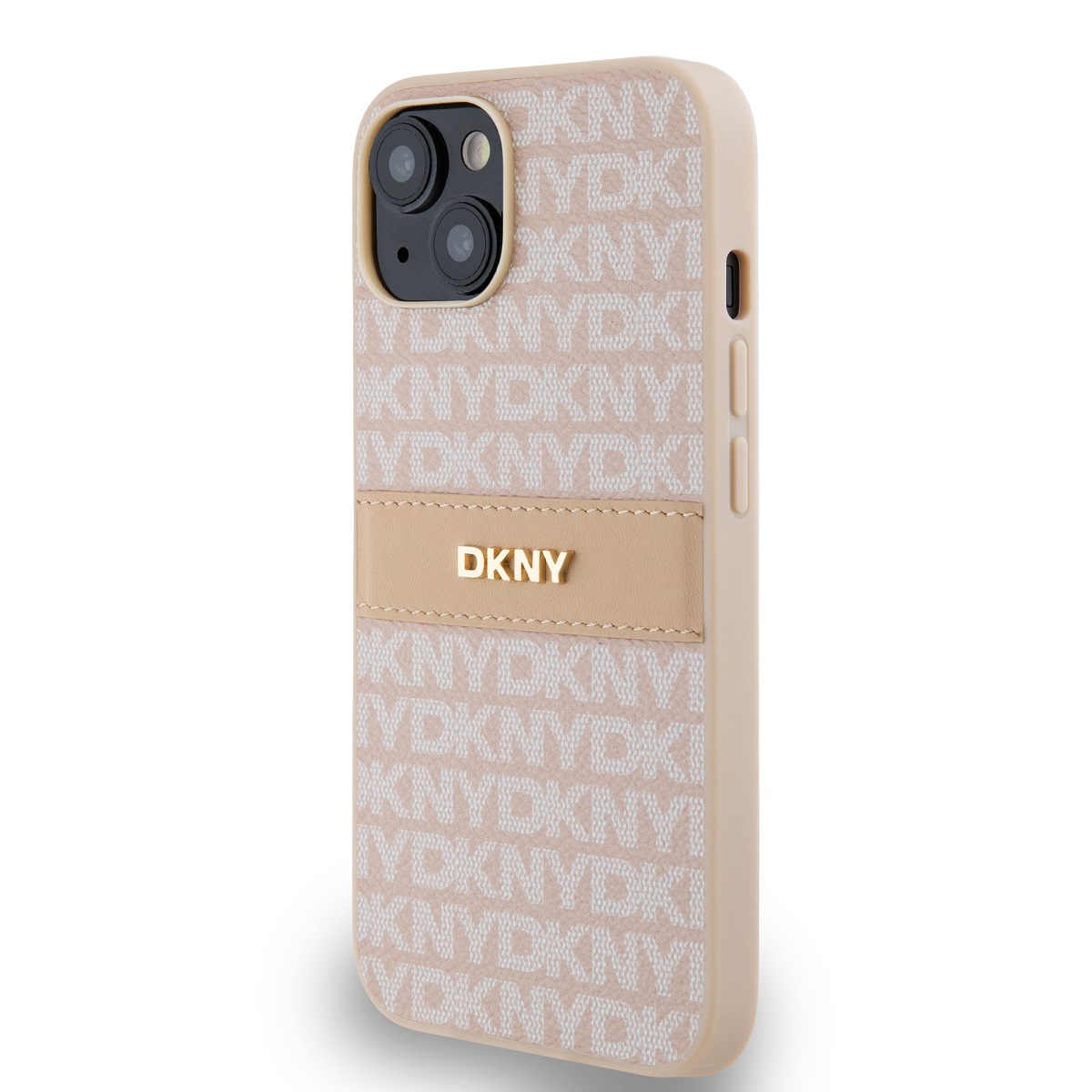 Zadní kryt DKNY PU Leather Repeat Pattern Tonal Stripe pro Apple iPhone 14, růžová