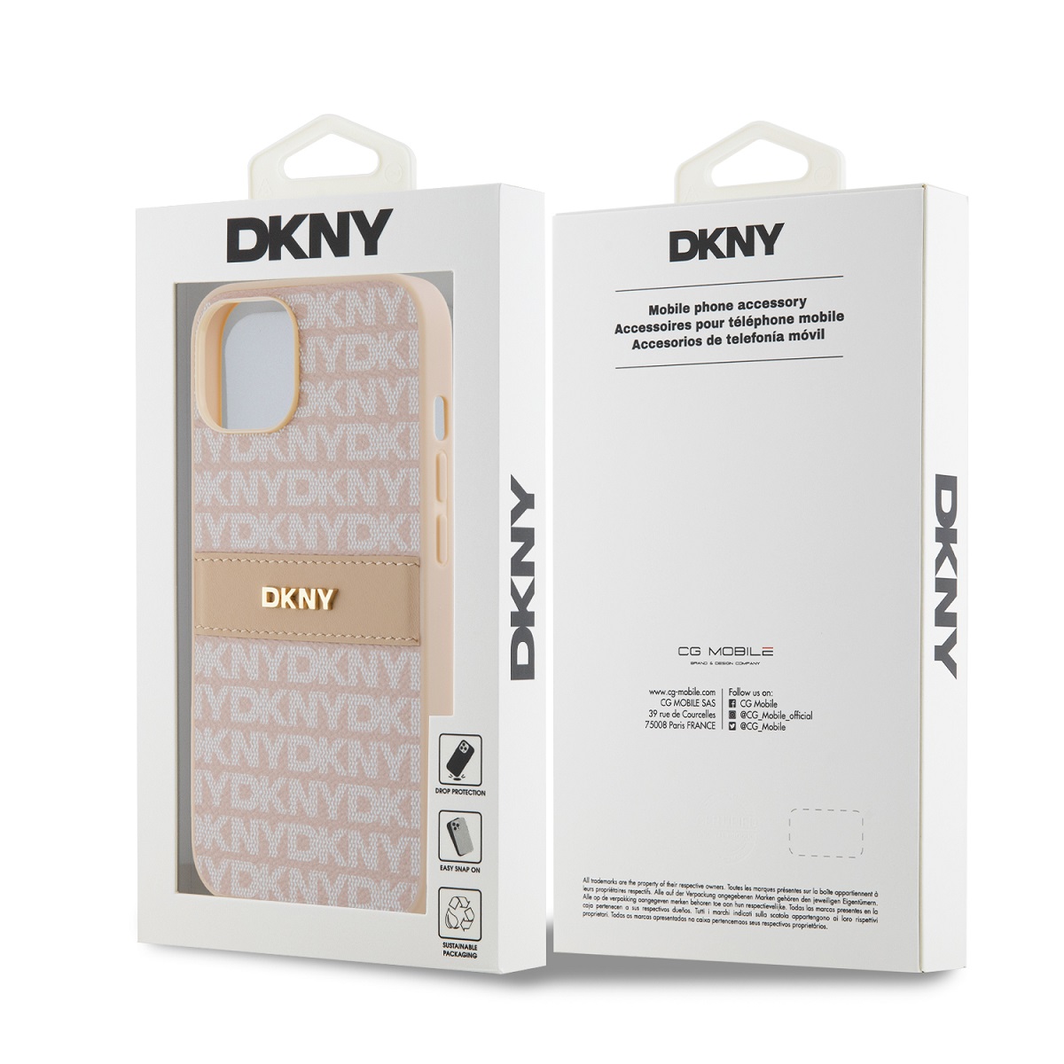 DKNY PU Leather Repeat Pattern Tonal Stripe Zadní Kryt pro iPhone 14 Pink