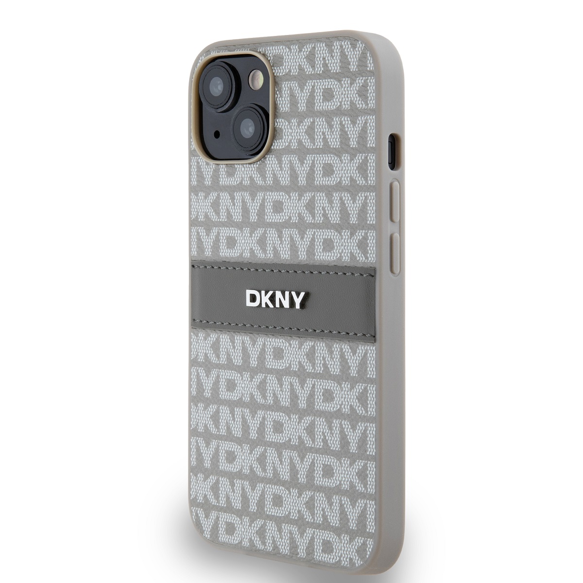 Zadní kryt DKNY PU Leather Repeat Pattern Tonal Stripe pro Apple iPhone 14, béžová