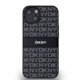 DKNY PU Leather Repeat Pattern Tonal Stripe Zadní Kryt pro iPhone 14 Black