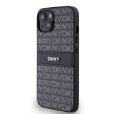 DKNY PU Leather Repeat Pattern Tonal Stripe Zadní Kryt pro iPhone 14 Black