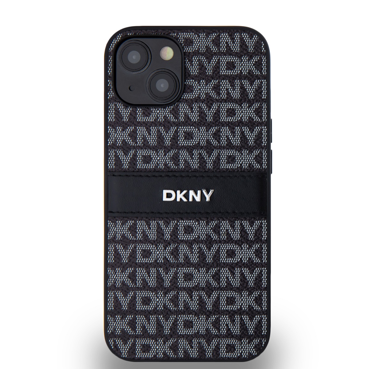 DKNY PU Leather Repeat Pattern Tonal Stripe Zadní Kryt pro iPhone 14 Black