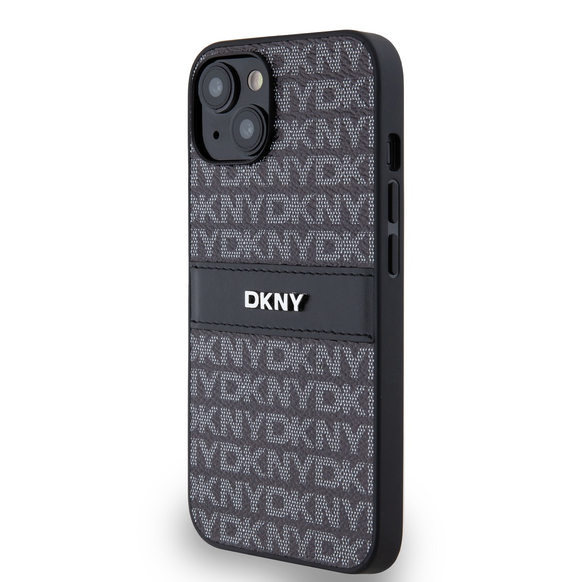 Zadní kryt DKNY PU Leather Repeat Pattern Tonal Stripe pro Apple iPhone 14, černá