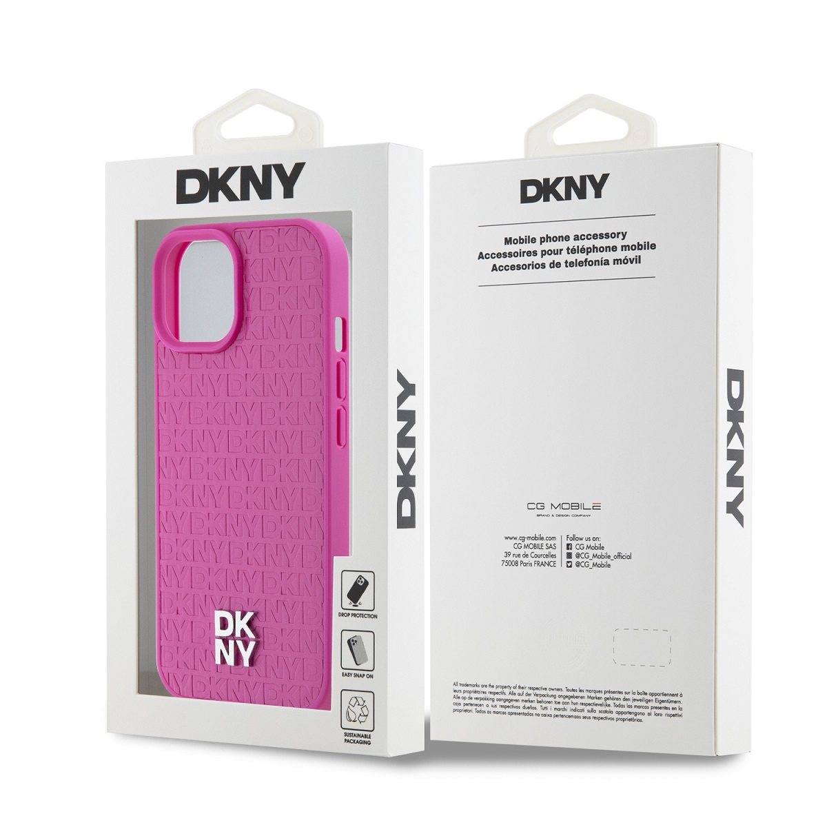 DKNY PU Leather Repeat Pattern Stack Logo Magsafe Zadní Kryt pro iPhone 15 Pink