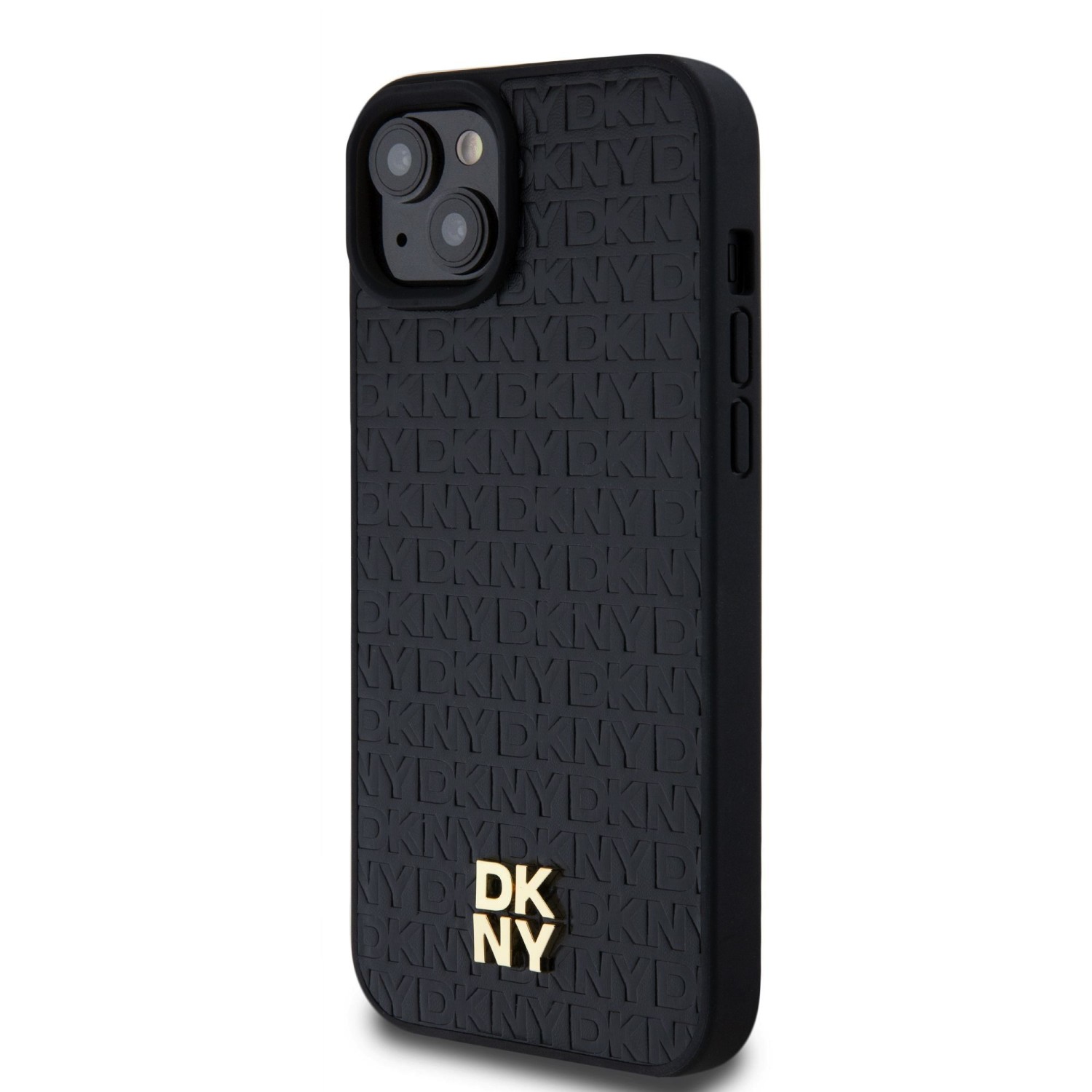 Zadní kryt DKNY PU Leather Repeat Pattern Stack Logo Magsafe pro Apple iPhone 15 Plus, černá