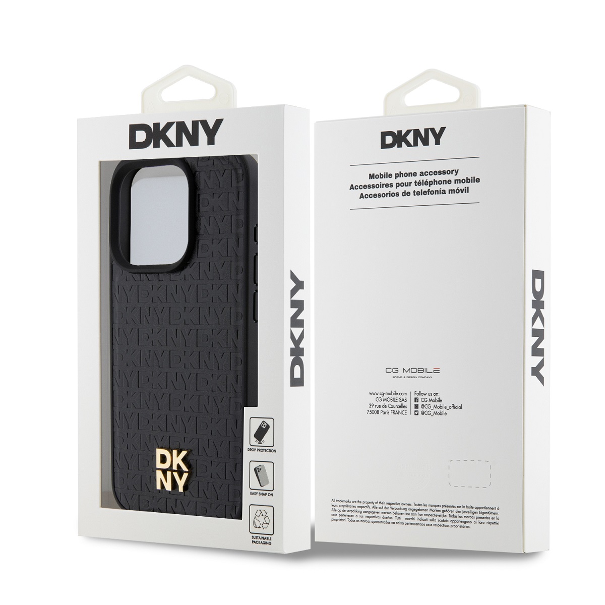 DKNY PU Leather Repeat Pattern Stack Logo Magsafe Zadní Kryt pro iPhone 13 Pro Black