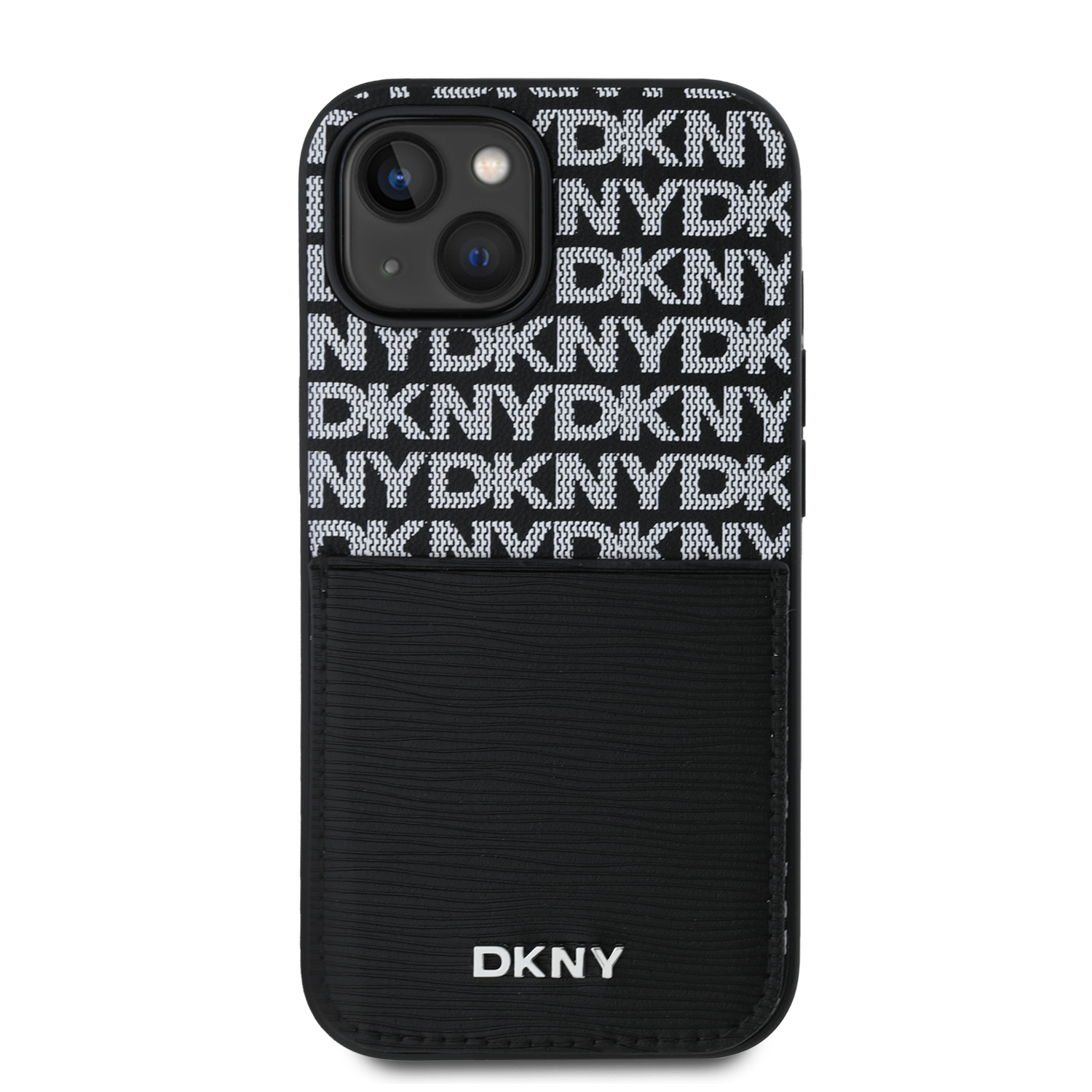 DKNY PU Leather Repeat Pattern Card Pocket Zadní Kryt pro iPhone 15 Black