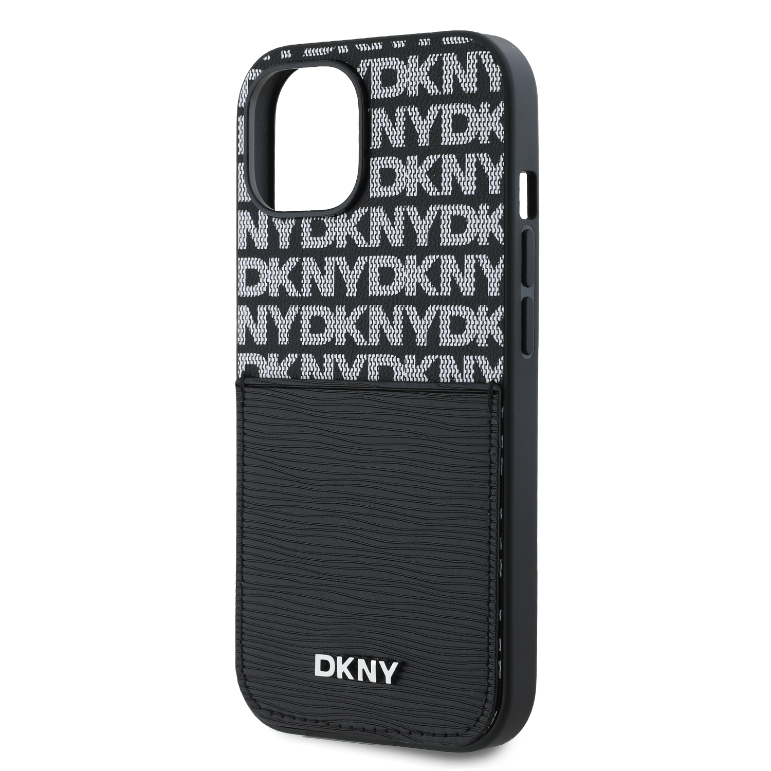 DKNY PU Leather Repeat Pattern Card Pocket Zadní Kryt pro iPhone 15 Black