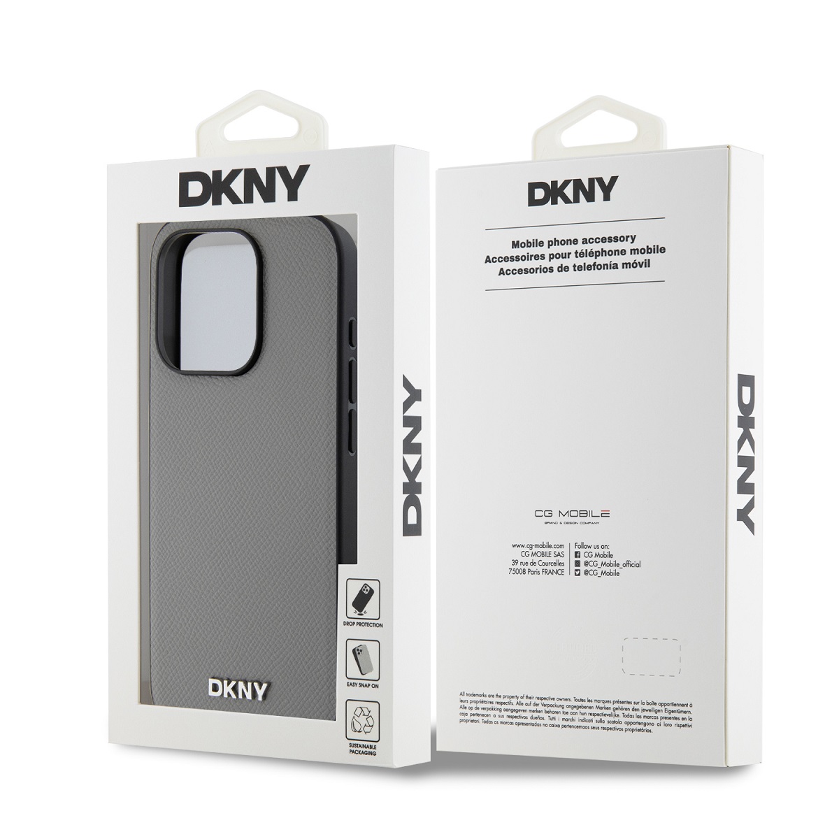 DKNY PU Leather Silver Metal Logo Magsafe Zadní Kryt pro iPhone 14 Pro Max Grey