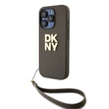 DKNY PU Leather Stack Logo Wrist Strap Zadní Kryt pro iPhone 14 Pro Max Green