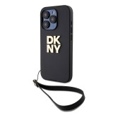 DKNY PU Leather Stack Logo Wrist Strap Zadní Kryt pro iPhone 15 Pro Max Black