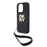 DKNY PU Leather Stack Logo Wrist Strap Zadní Kryt pro iPhone 15 Pro Max Black