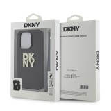 DKNY PU Leather Stack Logo Wrist Strap Zadní Kryt pro iPhone 14 Pro Black