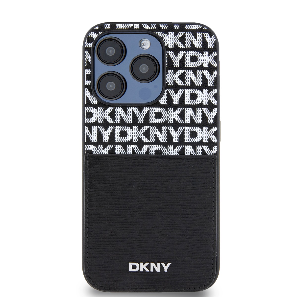 DKNY PU Leather Repeat Pattern Card Pocket Zadní Kryt pro iPhone 14 Pro Max Black