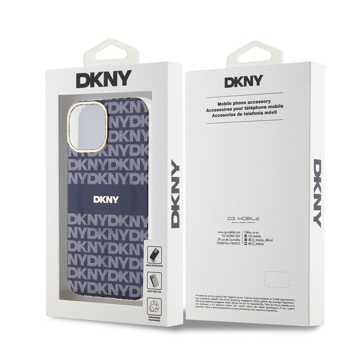 Zadní kryt DKNY PC/TPU Repeat Pattern Tonal Stripe Magsafe pro Apple iPhone 13, modrá