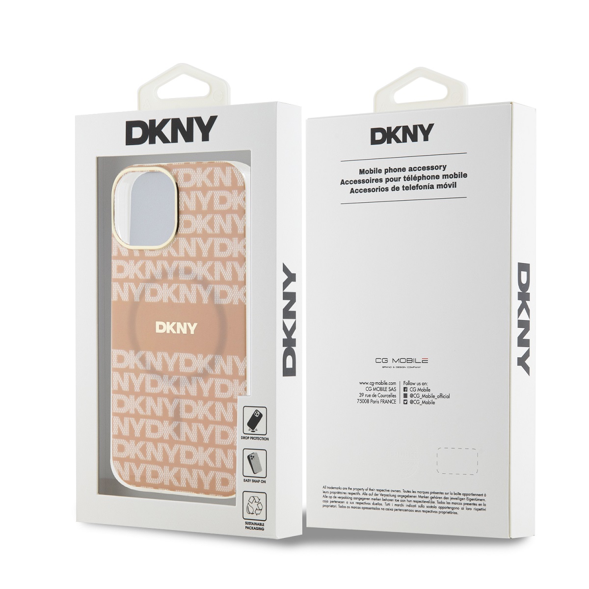 DKNY PC/TPU Repeat Pattern Tonal Stripe Magsafe Zadní Kryt pro iPhone 15 Pink