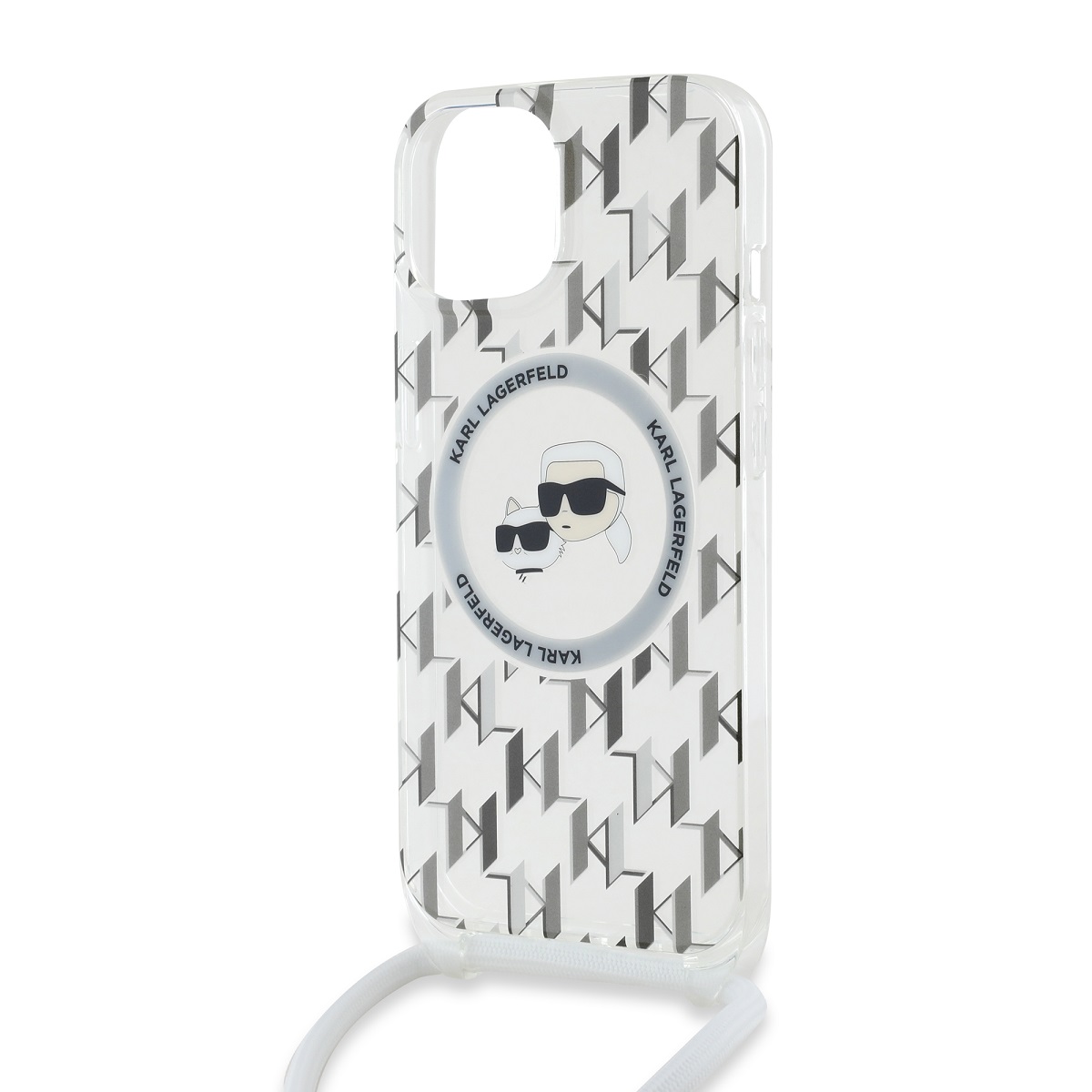 Karl Lagerfeld IML Monogram Crossbody K&CH Heads MagSafe Zadní Kryt pro iPhone 13 Transparent