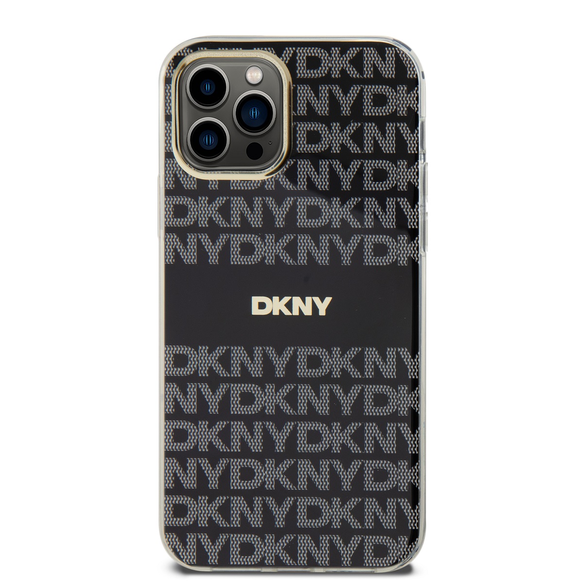 Zadní kryt DKNY PC/TPU Repeat Pattern Tonal Stripe Magsafe pro Apple iPhone 12/12 Pro, černá