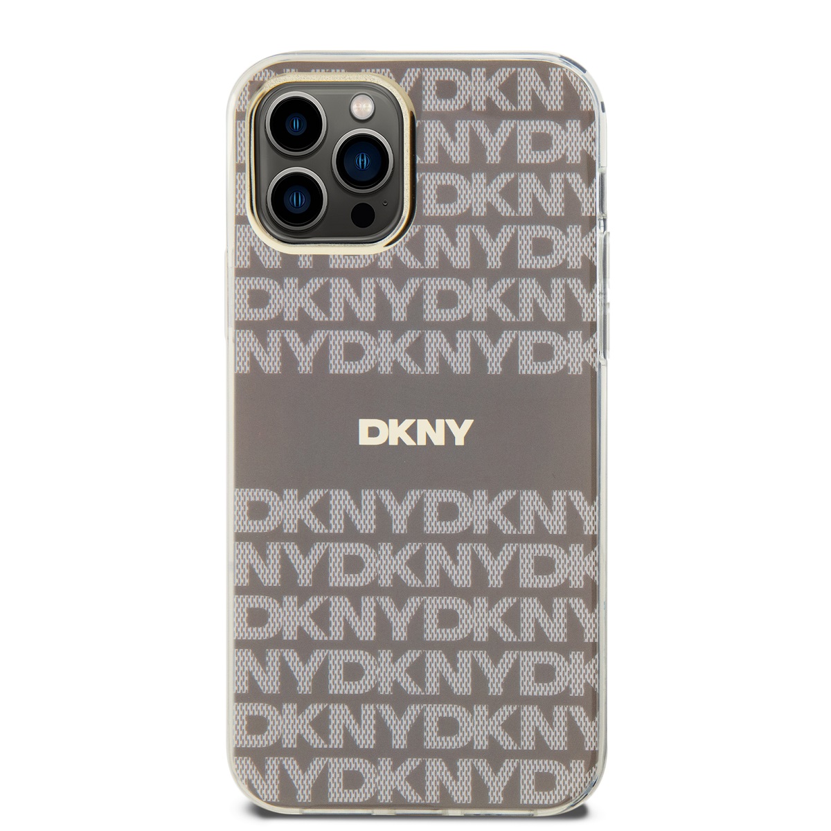 Zadní kryt DKNY PC/TPU Repeat Pattern Tonal Stripe Magsafe pro Apple iPhone 12/12 Pro, béžová