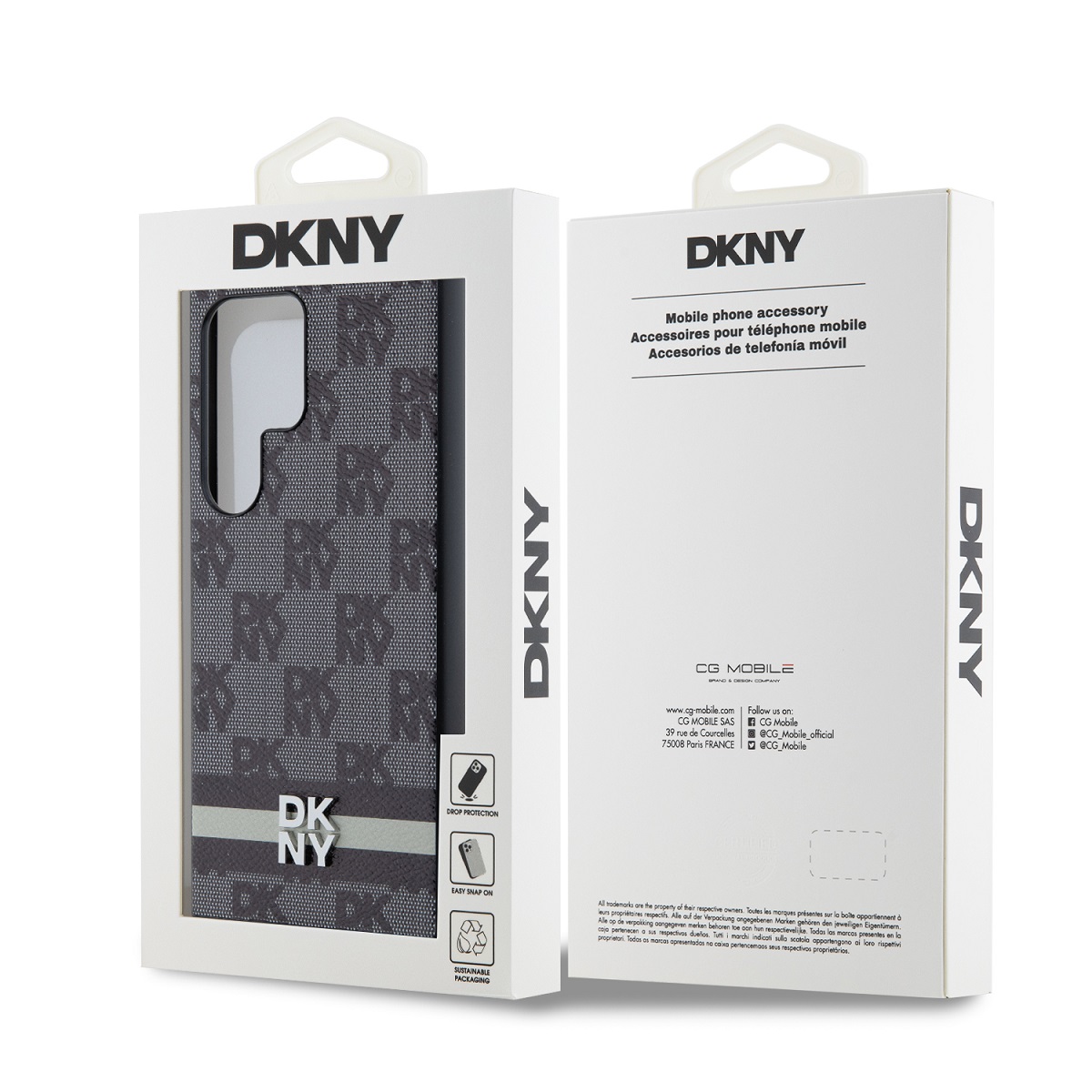 DKNY PU Leather Checkered Pattern and Stripe Zadní Kryt pro Samsung Galaxy S24 Ultra Black