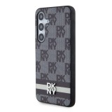 DKNY PU Leather Checkered Pattern and Stripe Zadní Kryt pro Samsung Galaxy S24 Black