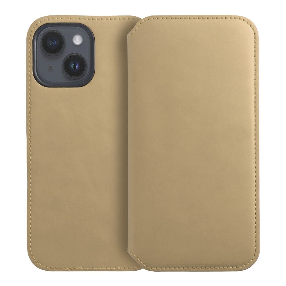 Flipové pouzdro Dual Pocket pro Apple iPhone 15 Plus, zlatá